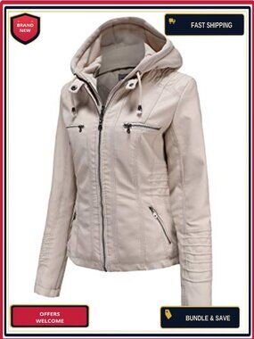 Women's Faux Leather Moto Jacket Removable Hood